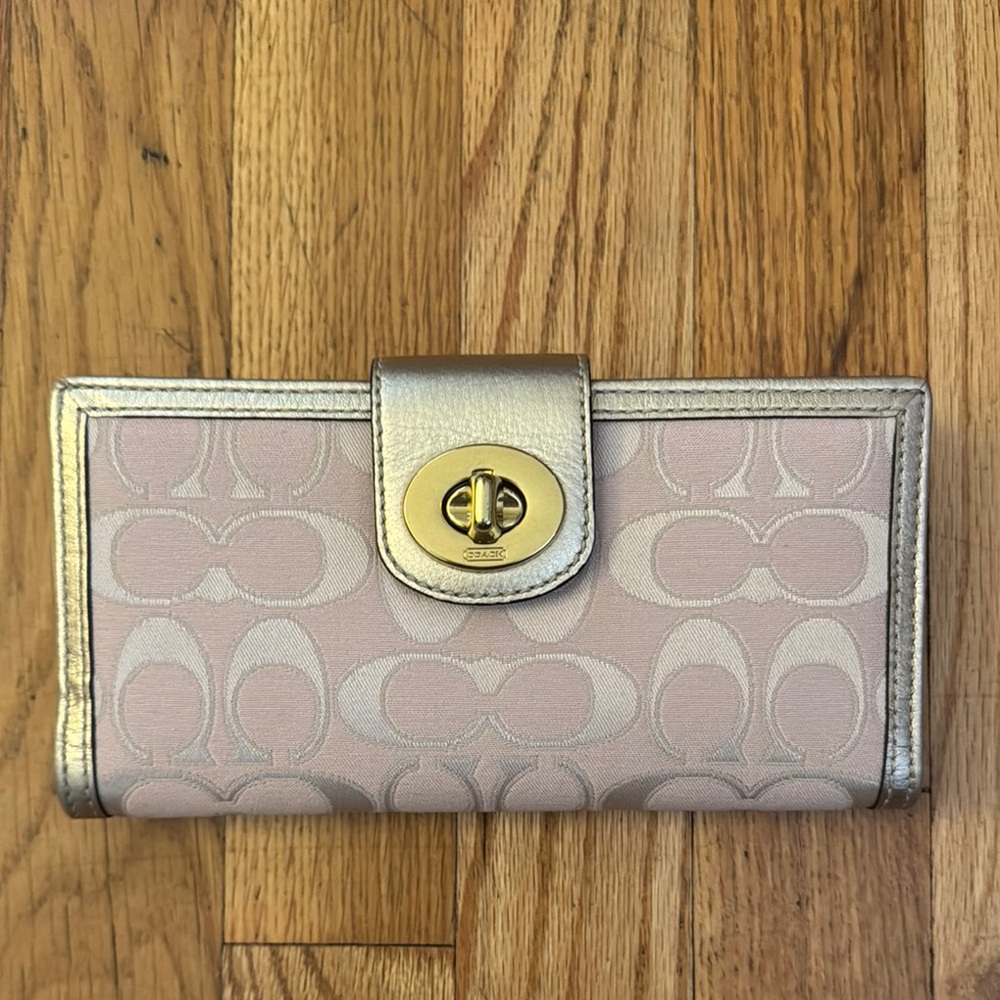 Coach Champagne Gold Light Pink and Cream Women's Wallet